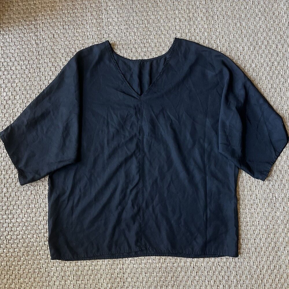 Hackwith Designs HDH Basics Black Dolman Sleeve Top Size Large Lagenlook *Flaw